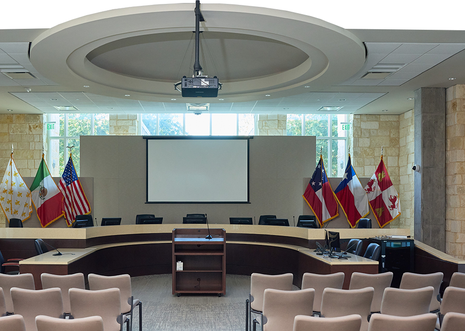 An image of the Town Council chambers, where the Fairview Town Council meets