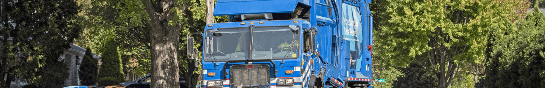 An image of a blue trash truck