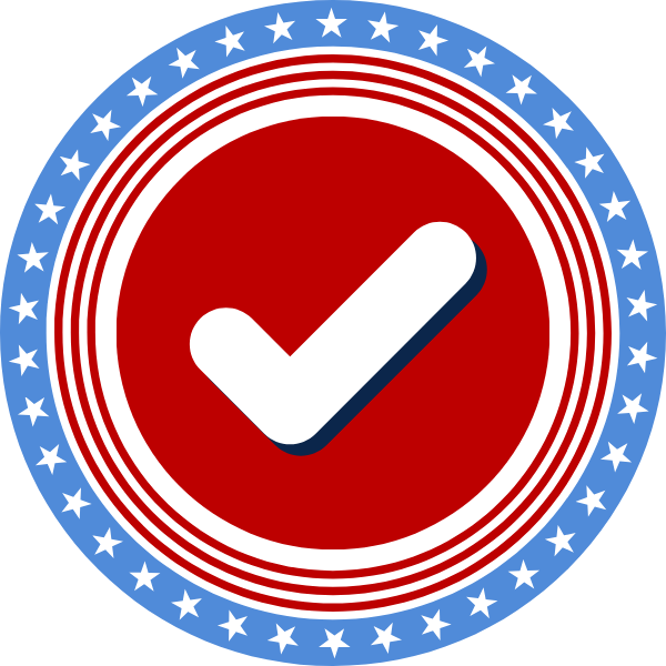 Image of a checkmark surrounded by a patriotic border