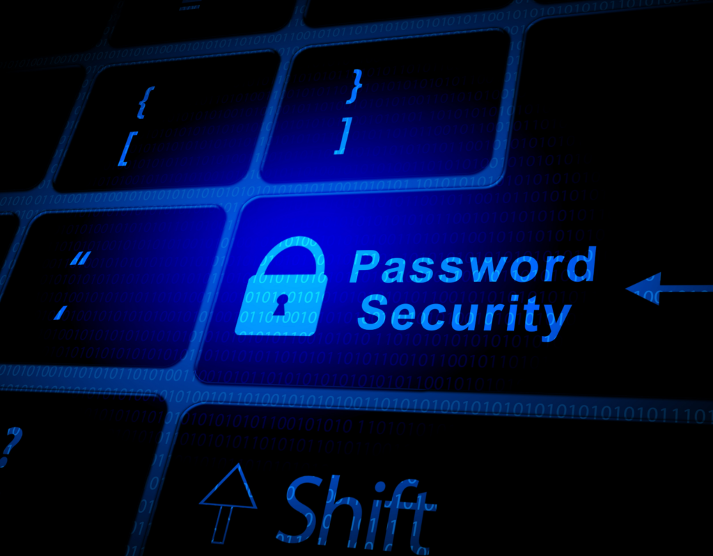 Image of a digital screen with a lock icon and the words Password Security